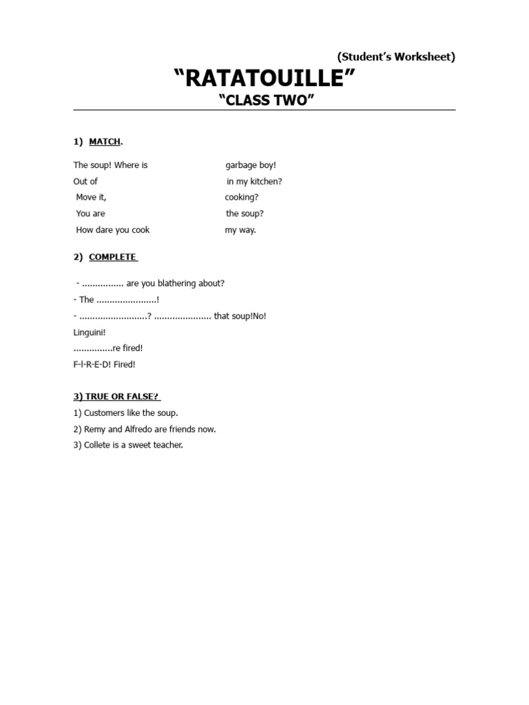Ratatouille class two pdf