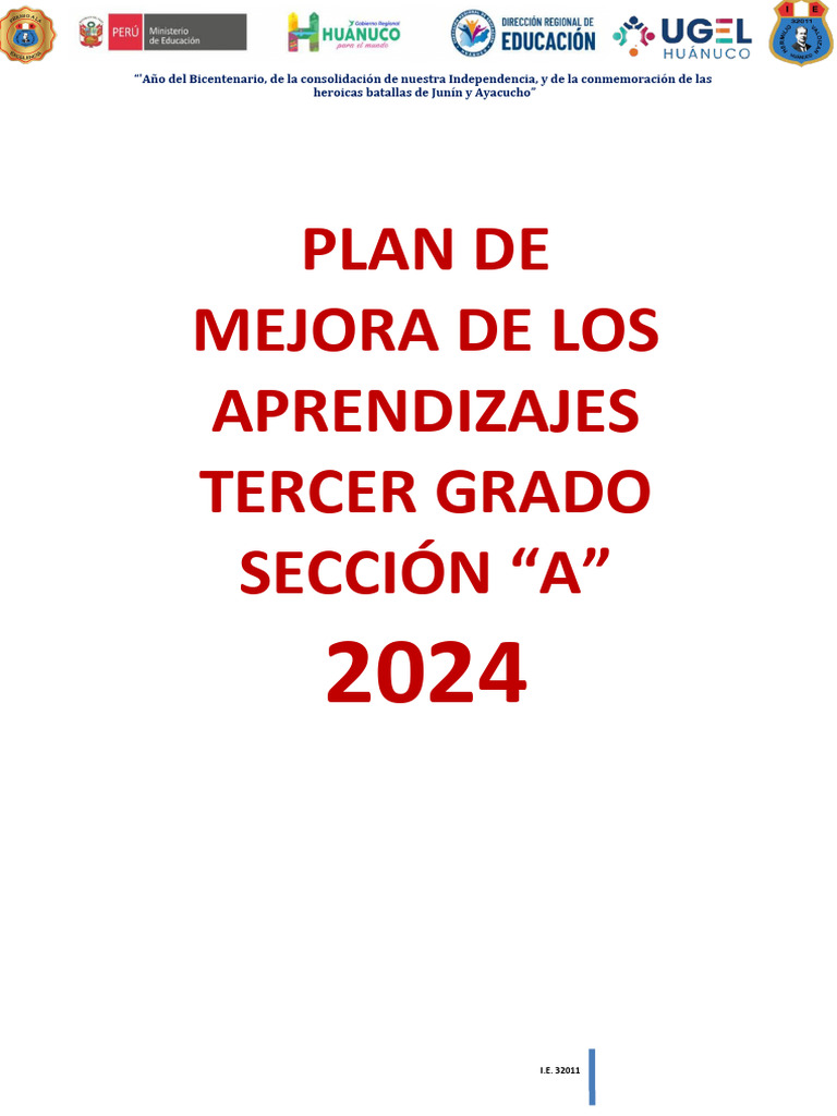 Plan de Mejora Tercer Grado 2024 | PDF | Evaluación | Educación primaria