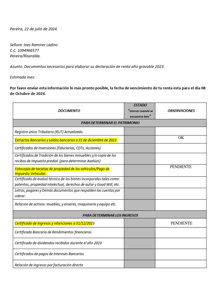 Documentos para declaración de renta 2023 | PDF | Impuestos | Bancos