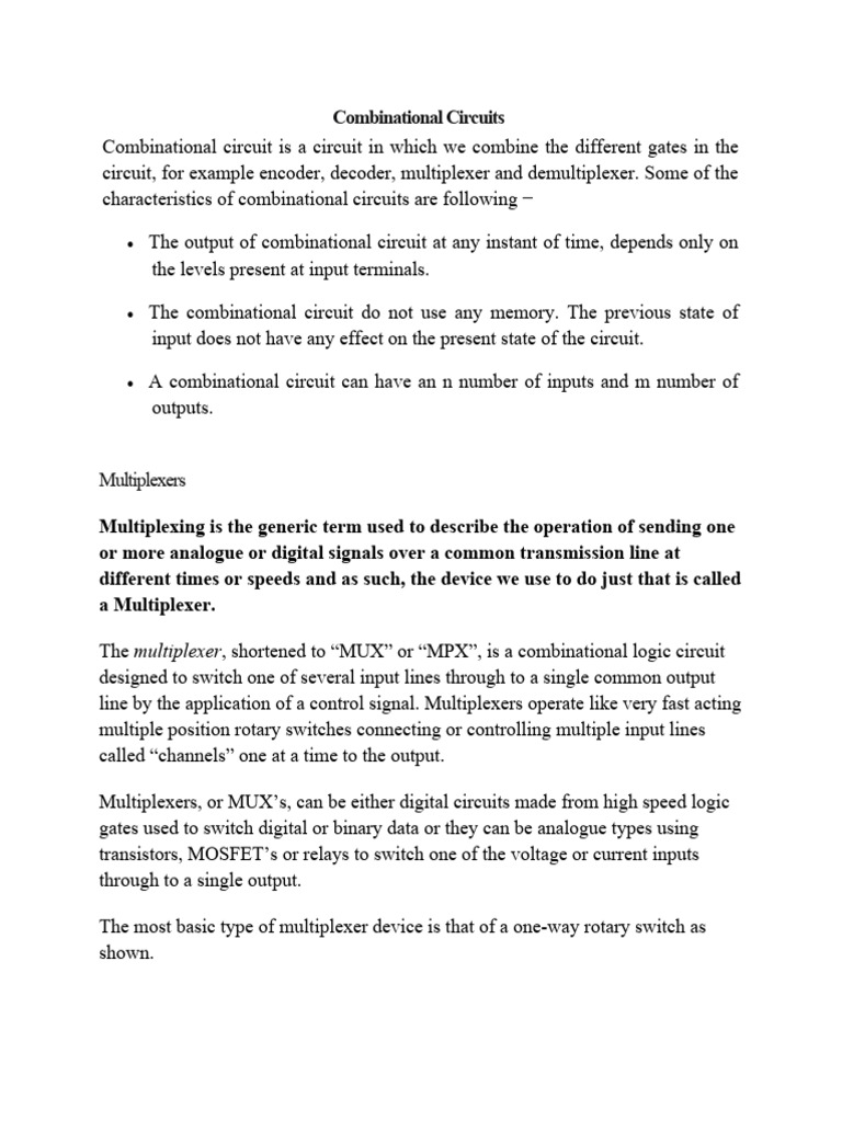 Combinational Circuits Mux Demux Encoder Decoder | PDF | Electronic ...