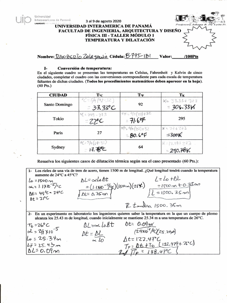 Taller De Temperatura Y Dilatación Pdf