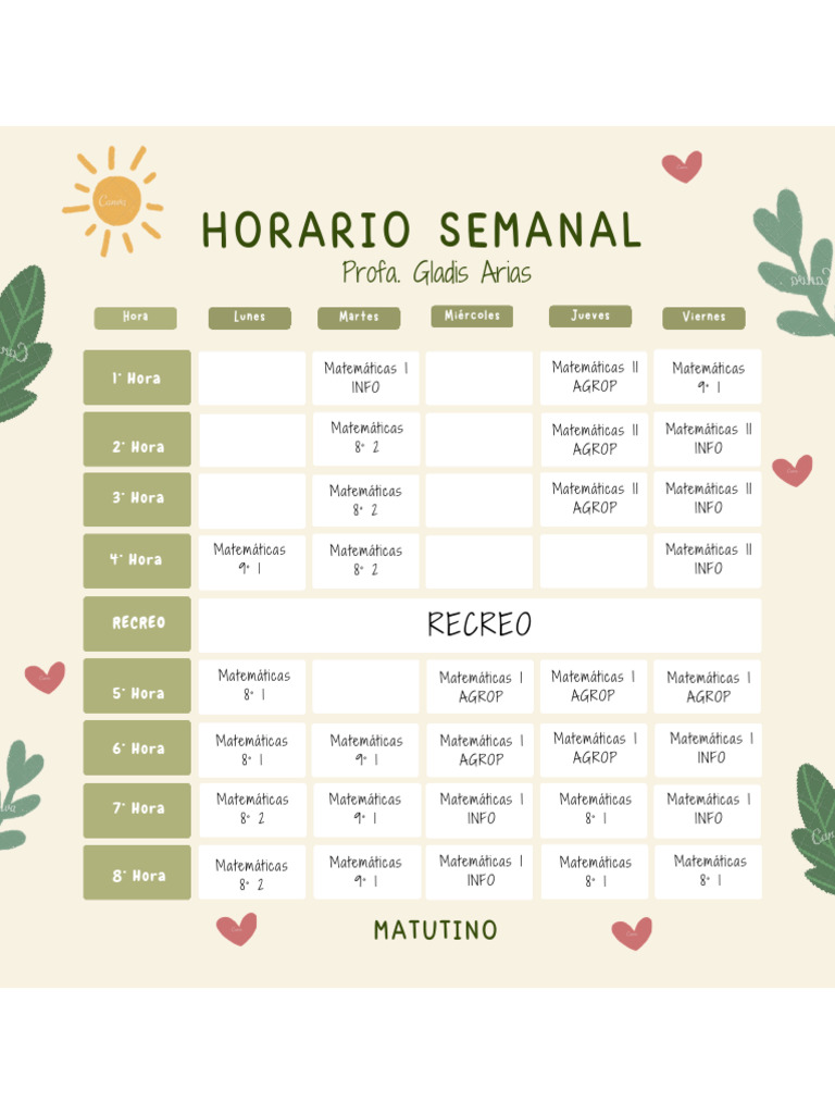 Horario de Clases de Matemáticas | PDF