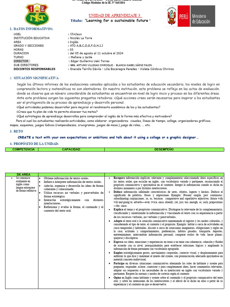 4to Grado - Unidad de Aprendizaje - 3er Bimestre...... Corr.. | PDF ...