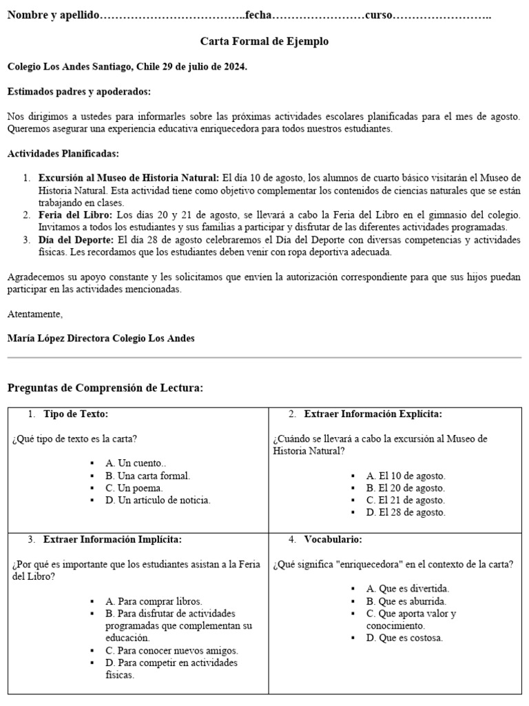 Actividades Escolares De Agosto 2024 Pdf