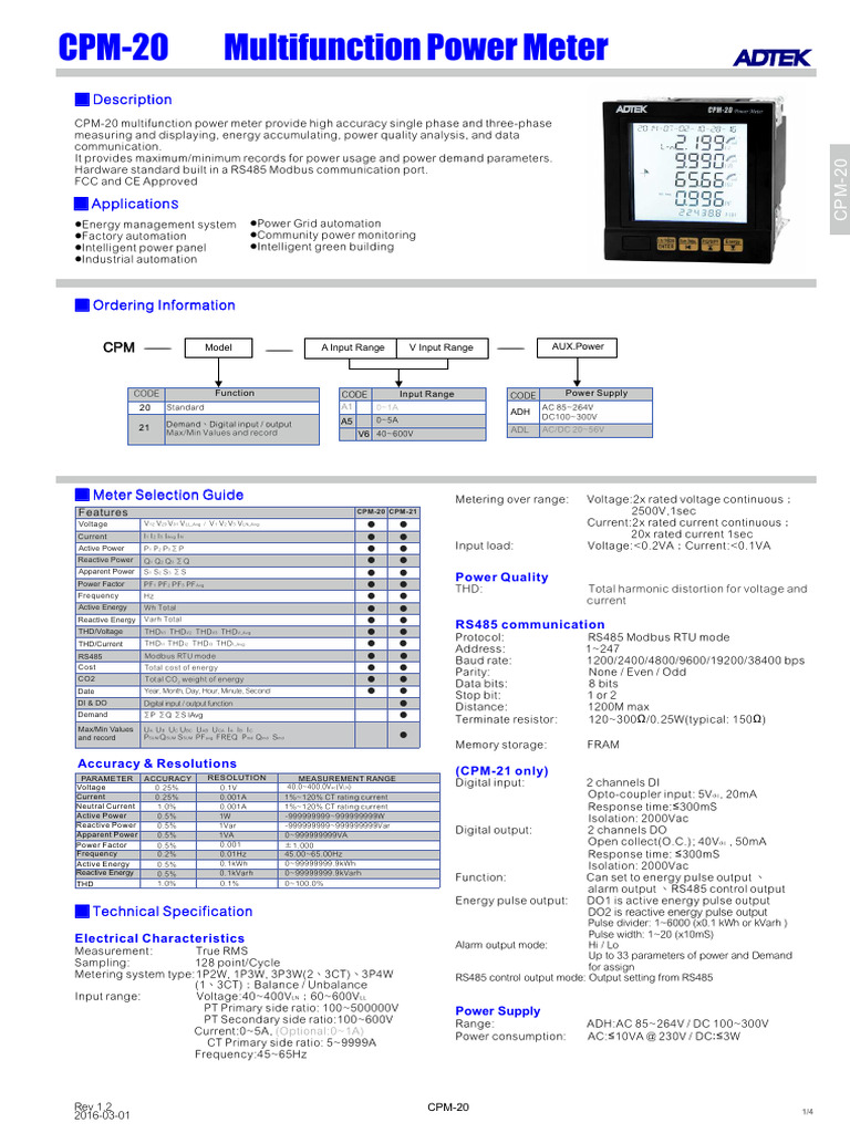CPM-20 Multifunction Power Meter | PDF | Power Supply | Electromagnetism