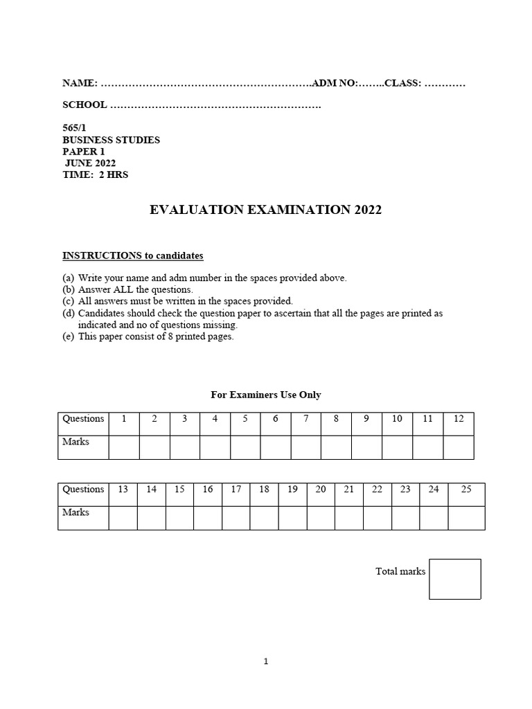 Business P1 Form 4 2022 End Term 1 Teacher - Co - .Ke | PDF ...