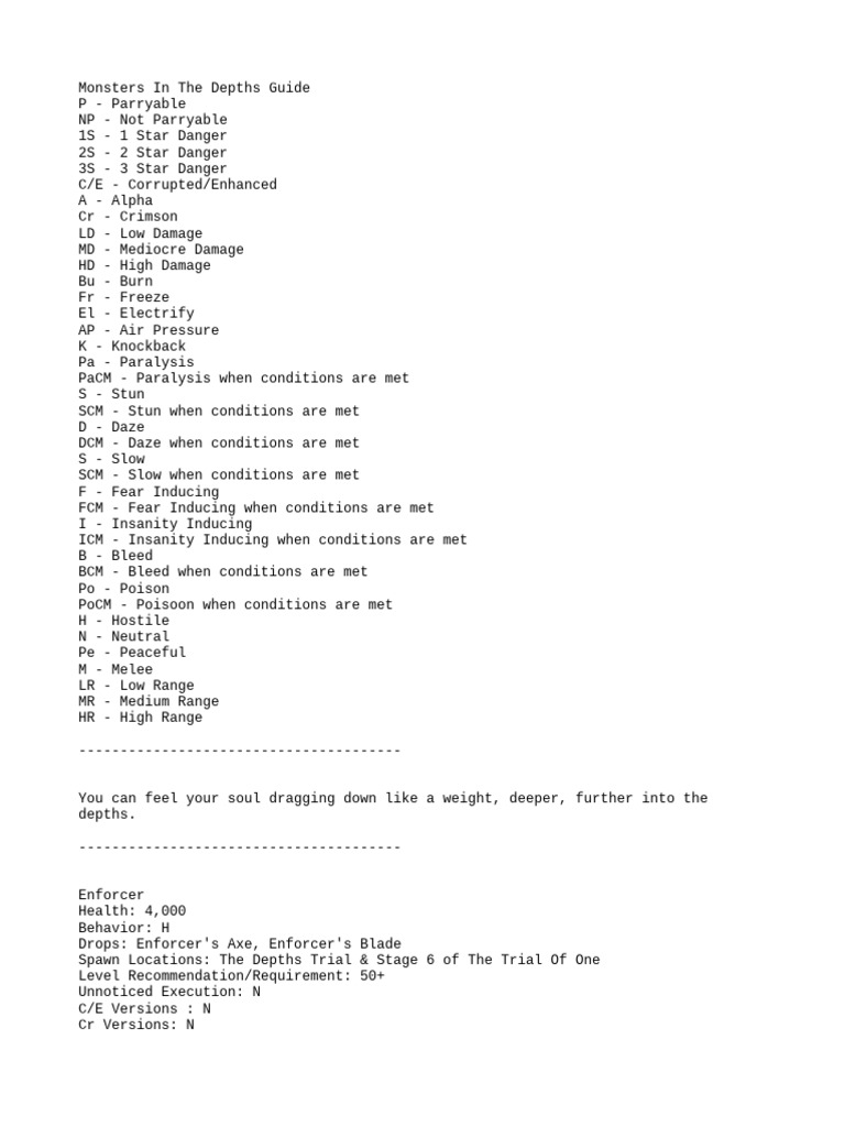 Depths monster guide for dummies pdf