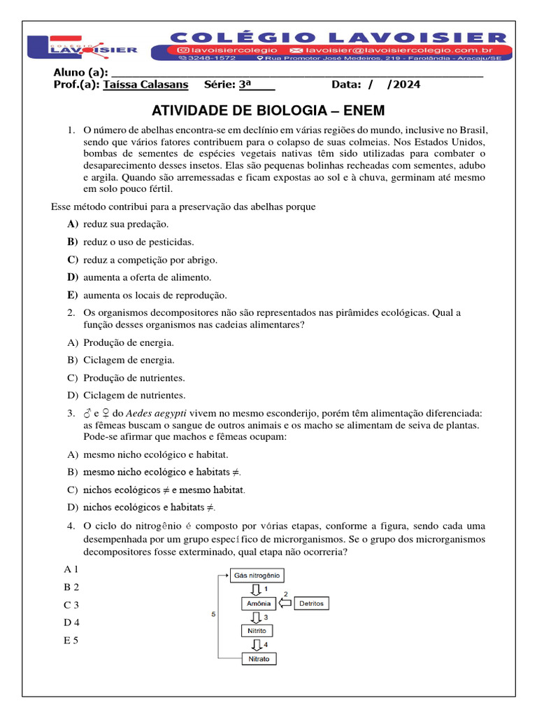 Ciclo do Nitrogênio e Ecologia ENEM | PDF | Ecologia | Habitat