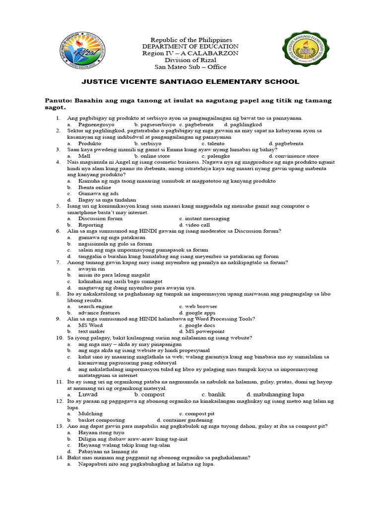 EPP 5 Diagnostic Test | PDF