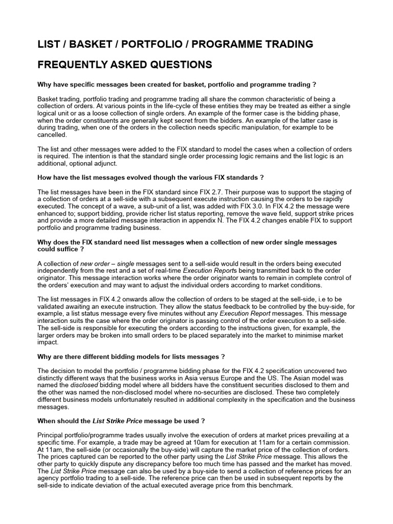 FIX List Trading FAQ Guide | PDF