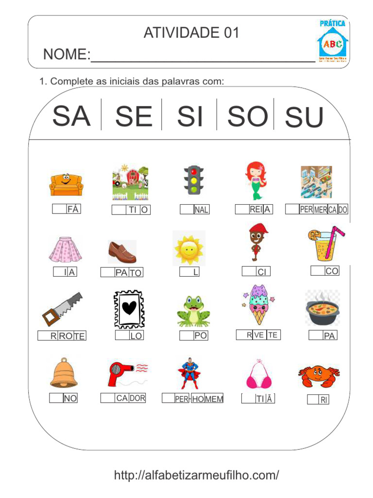 Atividades com a Família Silábica SA-SE-SI-SO-SU | PDF | Carreira e ...