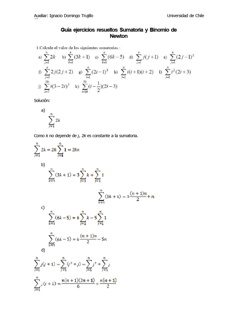 Ejercicios Resueltos: Sumatorias y Binomios | PDF | Suma | Matemáticas