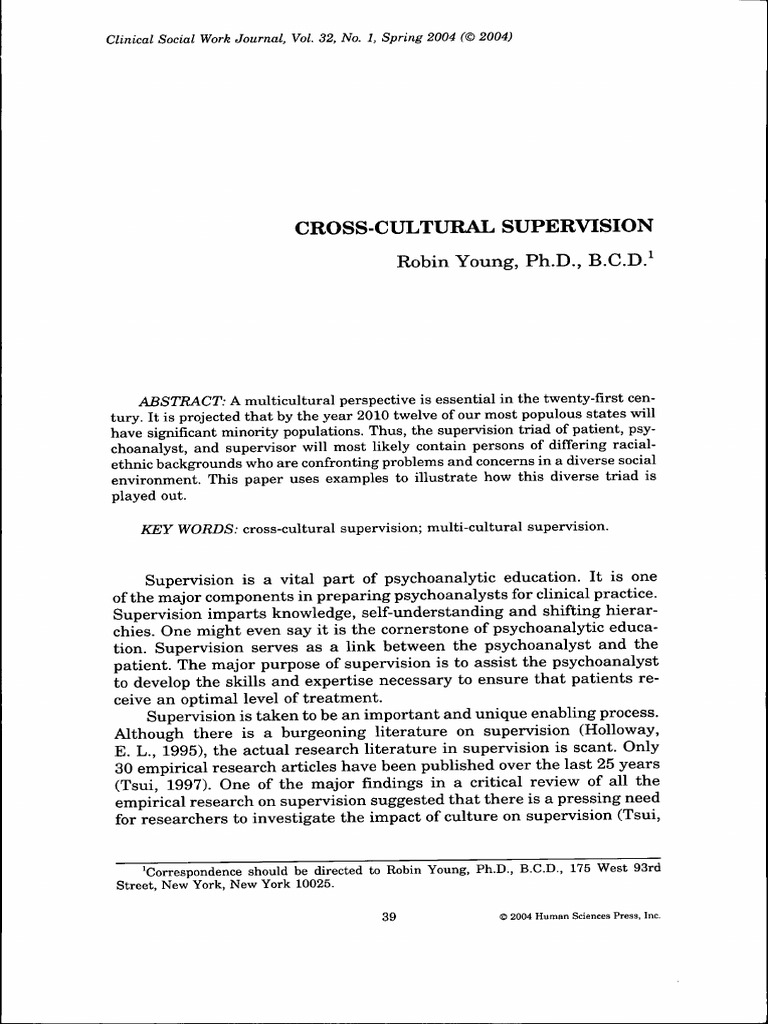 Cross-Cultural Supervision in Psychoanalysis | PDF | Psychoanalysis ...