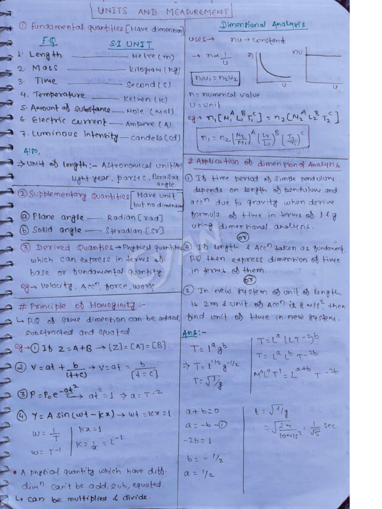 Units, Measurements and Errors Short Notes | PDF