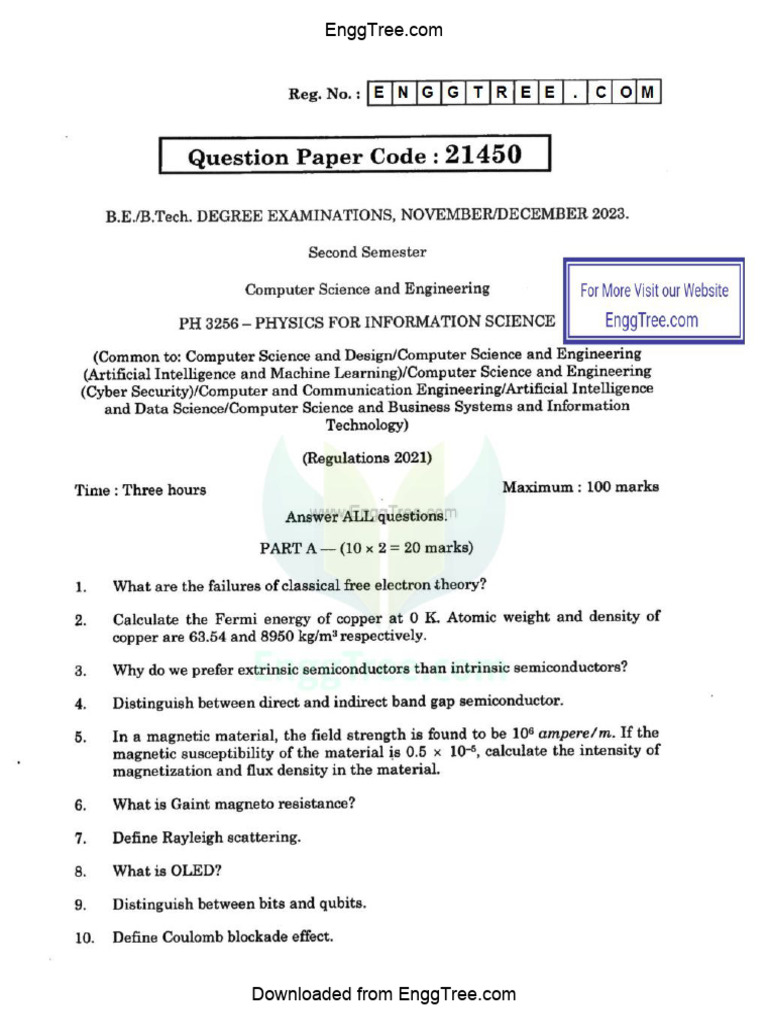 PH3256 Physics For Information Science Apr May 2022 Question Paper ...