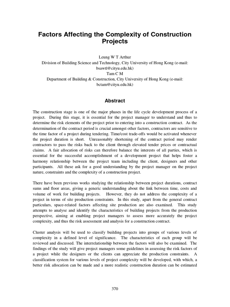 Complexity Factors in Construction Projects | PDF | Statistical ...