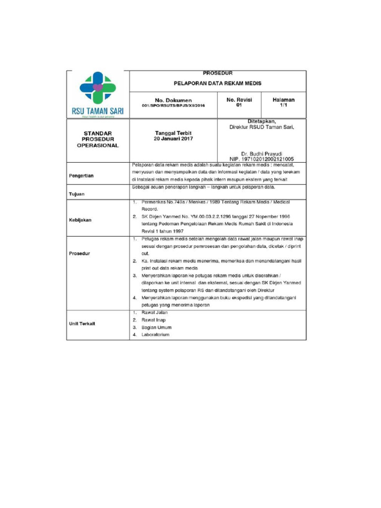 Contoh Sop Rekam Medis Rumah Sakit 3 Pdf
