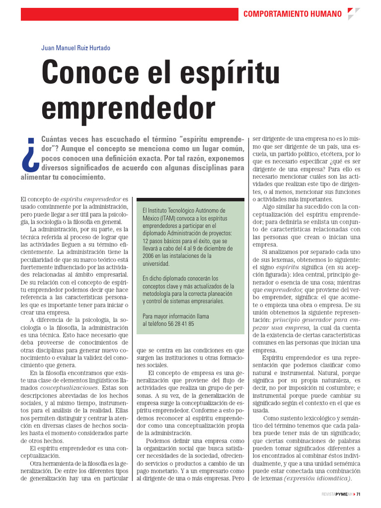 Conoce El Espíritu Emprendedor Pdf Iniciativa Empresarial Business