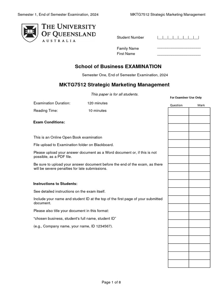 Mktg7512 semester 1 end of semester exam 2024 pdf