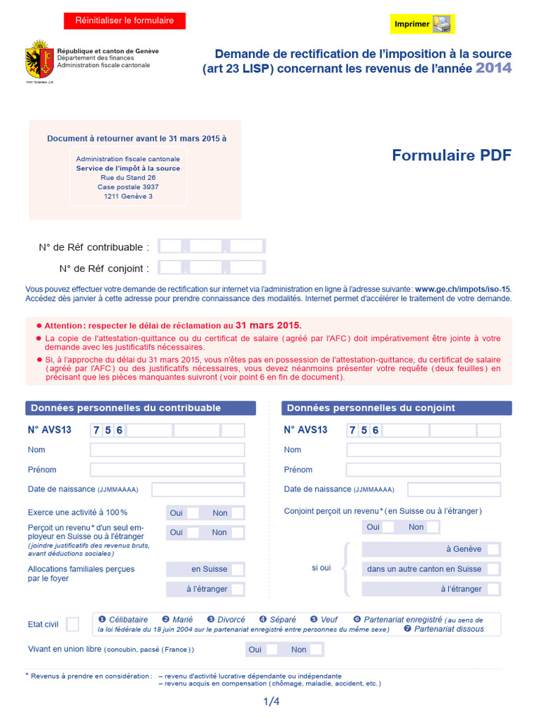 Demande de Rectification Impôt Genève | PDF | Impôts | Partenariat ...