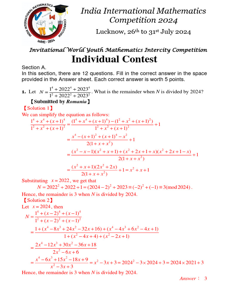 IMC 2024 Problem Solutions Overview | PDF | String (Computer Science ...