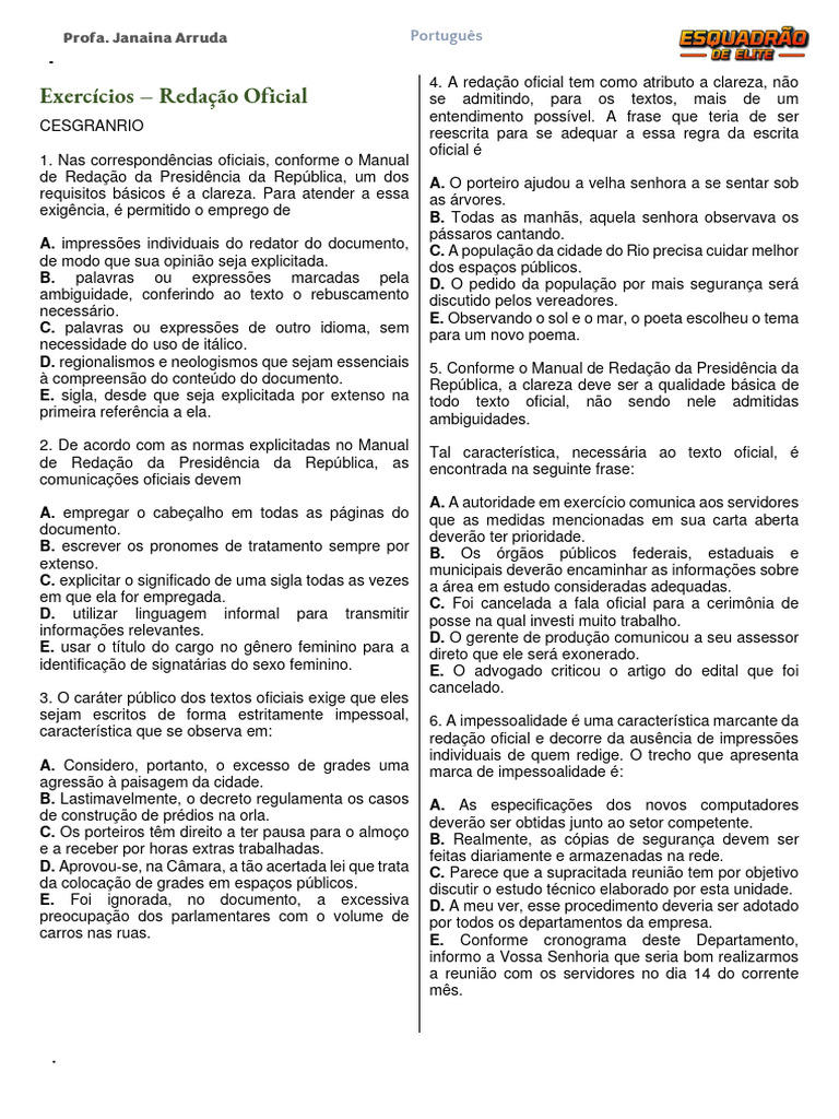 Exercícios sobre Redação Oficial | PDF | Comunicação | Informação