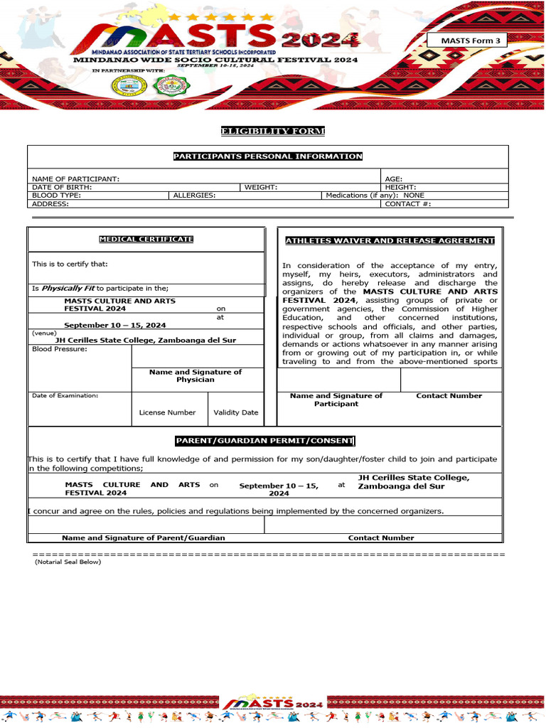 MASTS Festival 2024 Eligibility Form | PDF