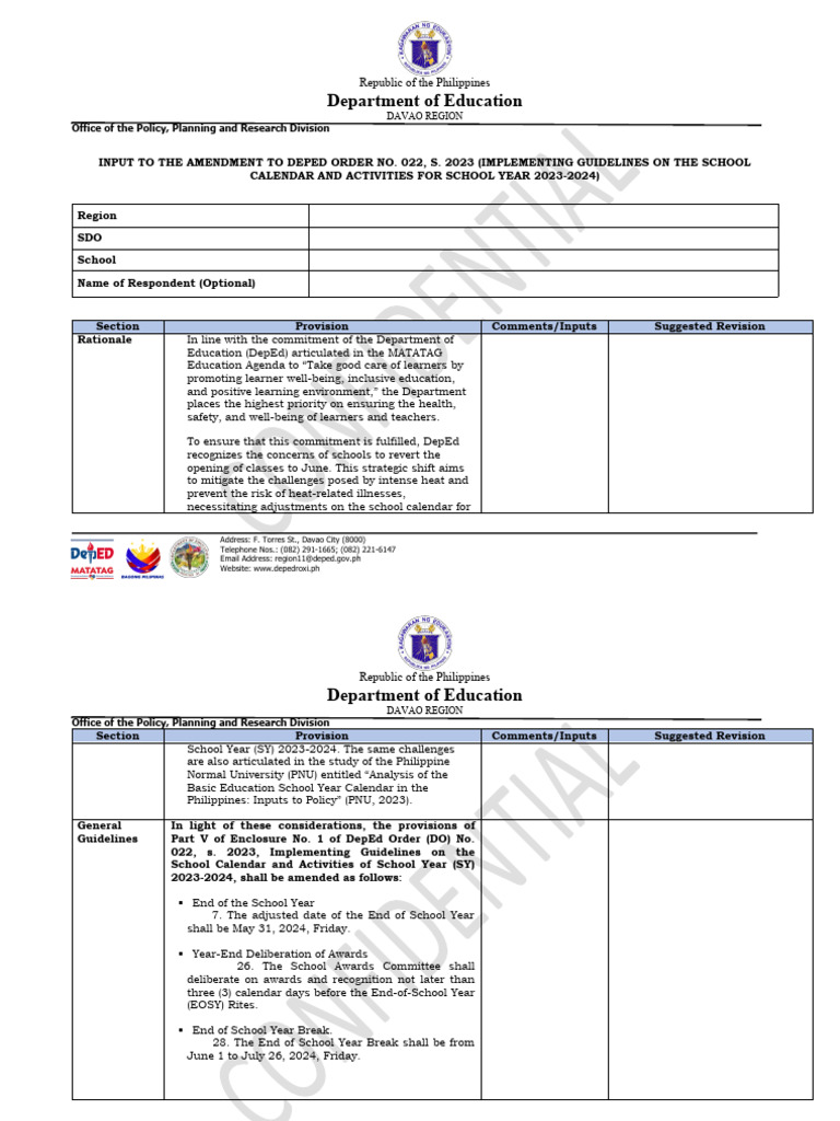 Input To The Amendment To Deped Order No. 022 S. 2023 Implementing ...