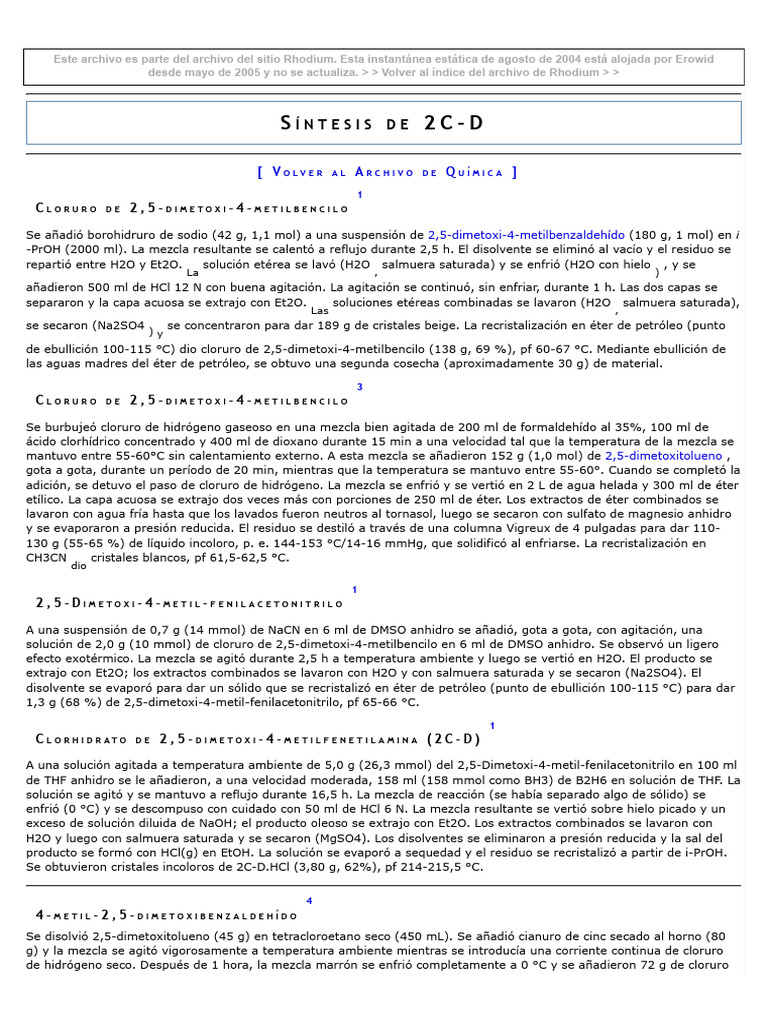 Síntesis de compuestos 2C-D y derivados | PDF | Propiedades del agua ...