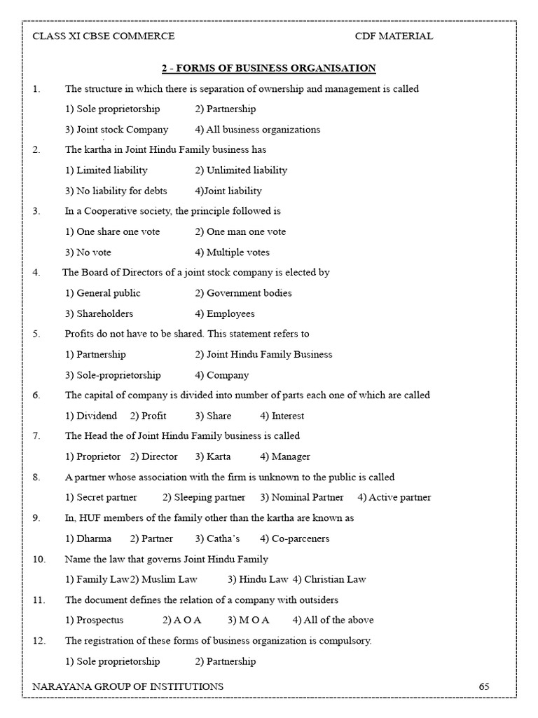 Class xi bst forms of business organisations cdf 13 07 2024 pdf