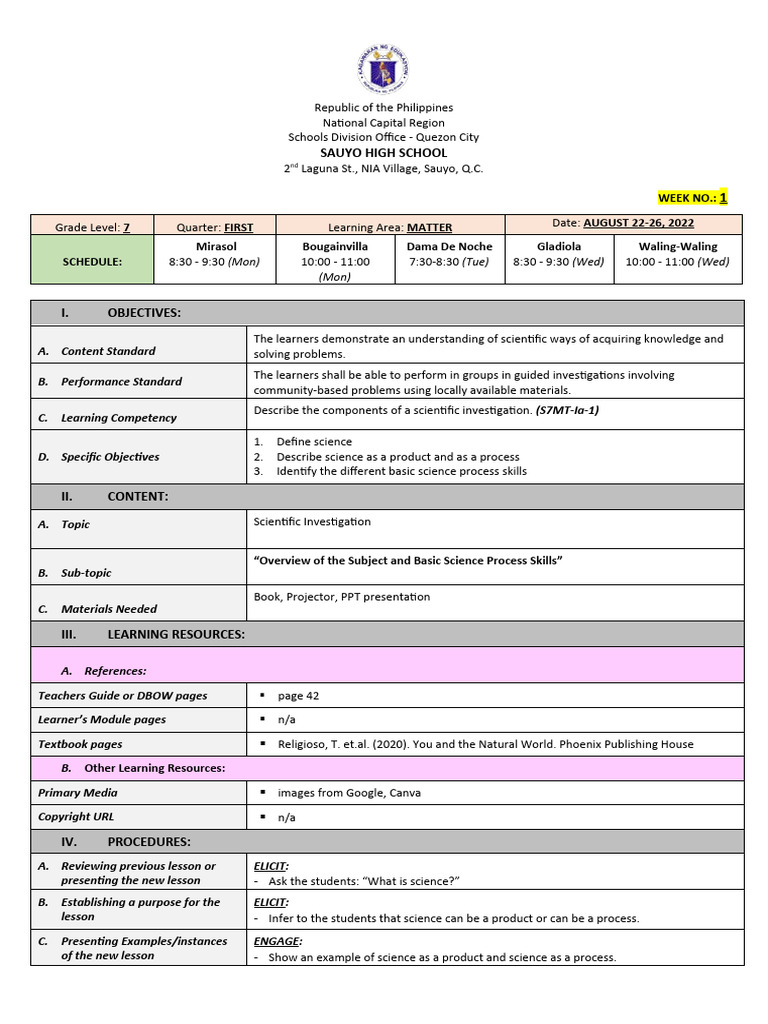 Juni dlp first q week 1 pdf learning science