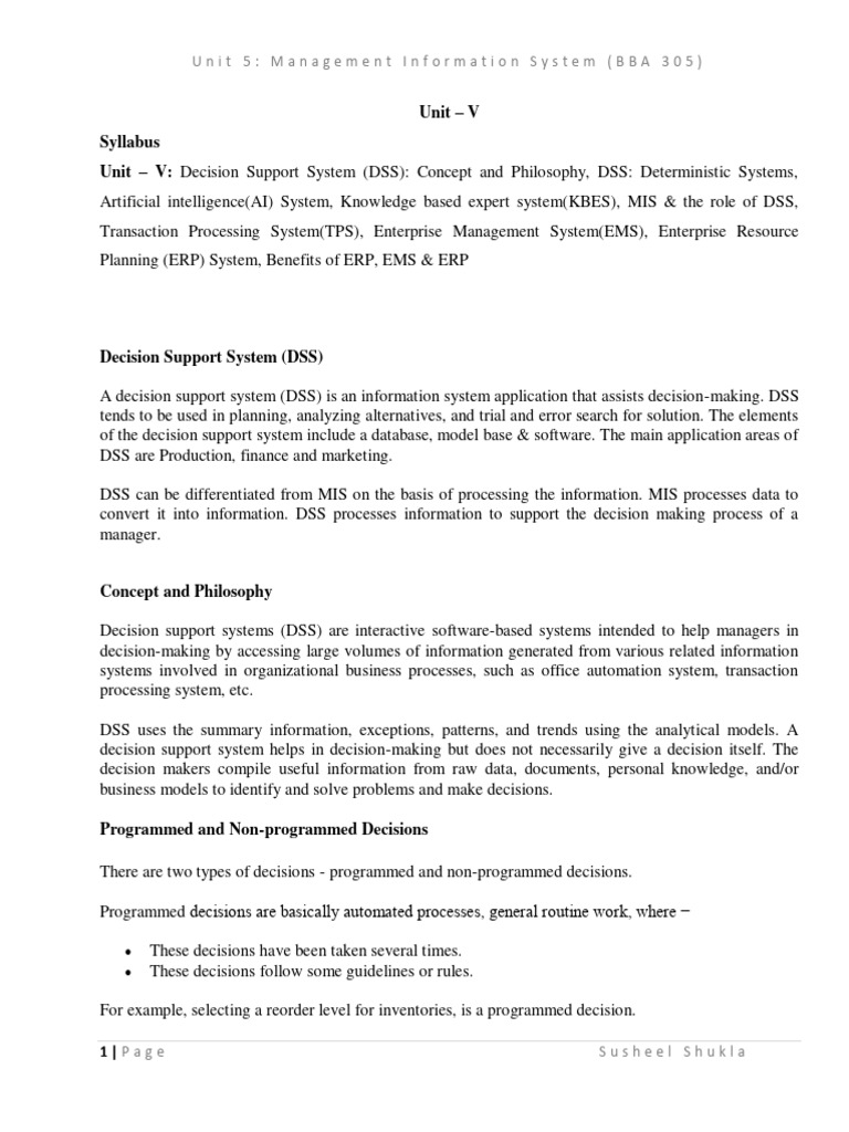 Decision Support Systems in Management | PDF | Enterprise Resource ...