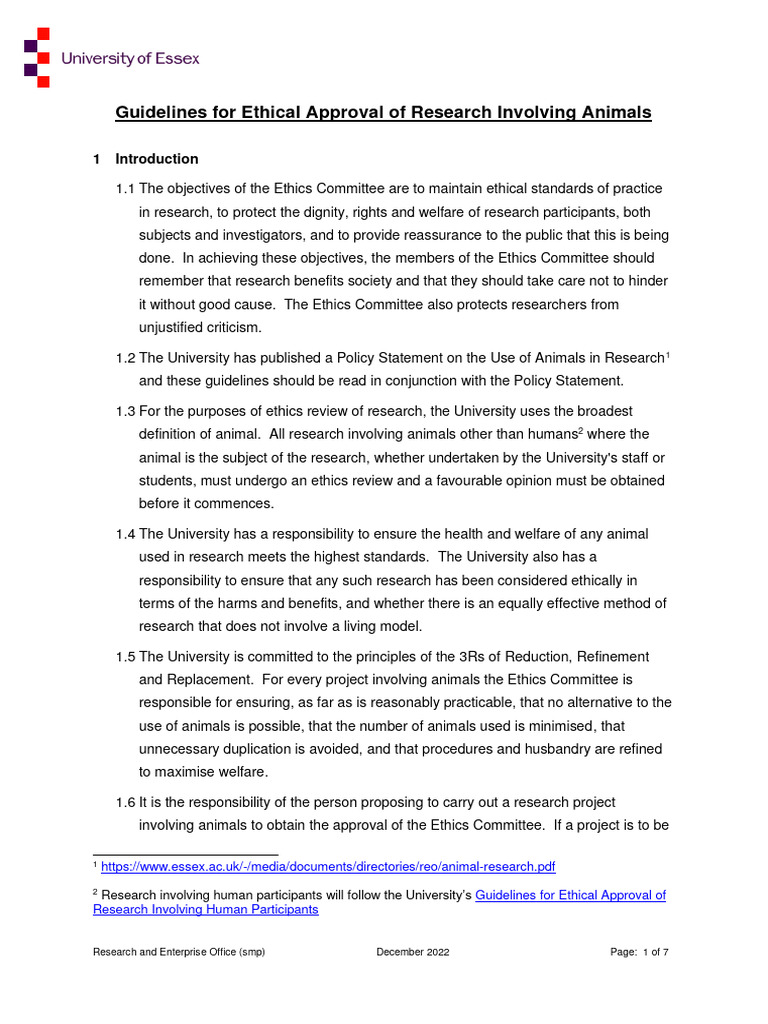 Guidelines For Ethical Approval Of Research Involving Animals Pdf