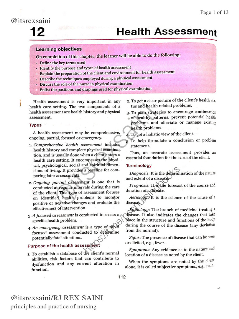 Fundamental of Nursing Unit 12 Health Assessment SR Nancy | PDF