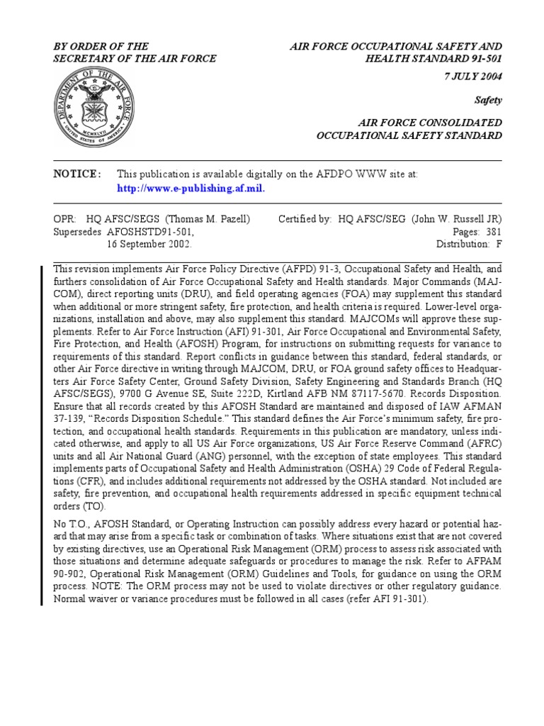 Afoshstd91 501 | PDF | Personal Protective Equipment | Occupational ...