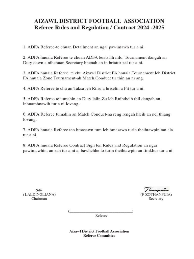 Aizawl District Football Referee Rules 2024 | PDF