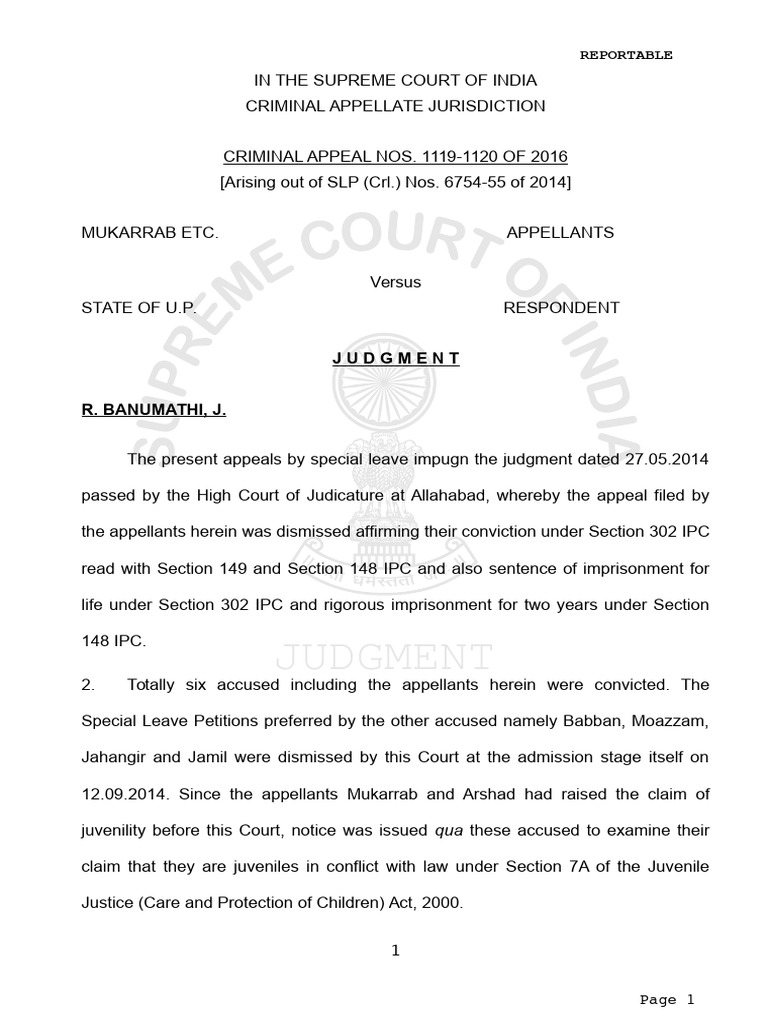 Supreme Court Ruling on Juvenility in Murder Case | PDF | Appeal ...