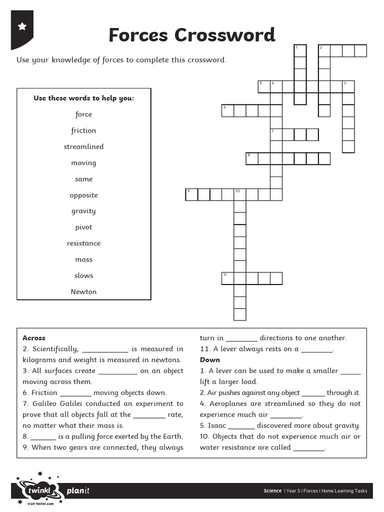 Forces Crossword PDF Force Weight Forces Crossword PDF Force Weight