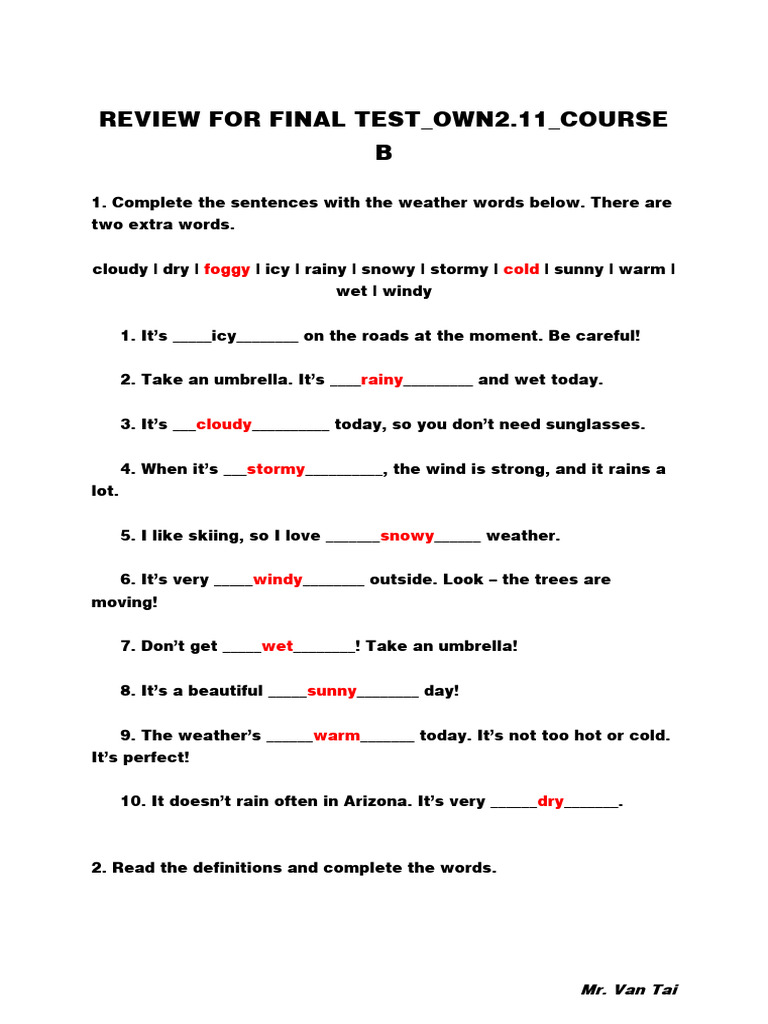 Review For Final Test - Own2.11 - Course B | PDF | Language Arts ...