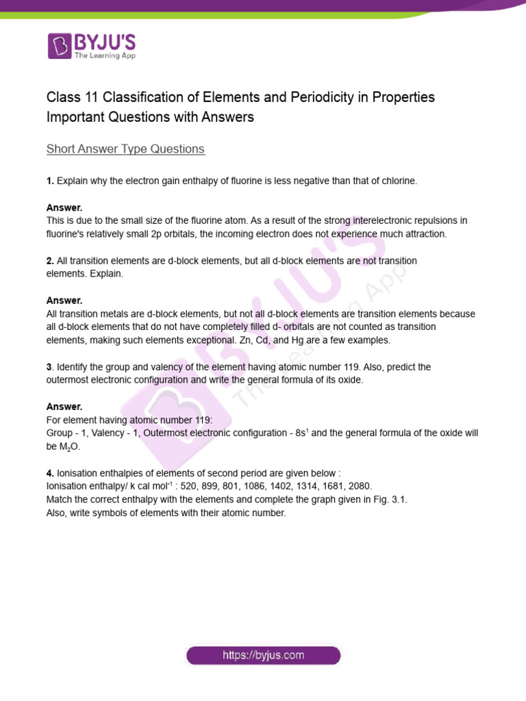 Class 11 Chemistry Chapter 3 Q&A | PDF | Periodic Table | Transition Metals