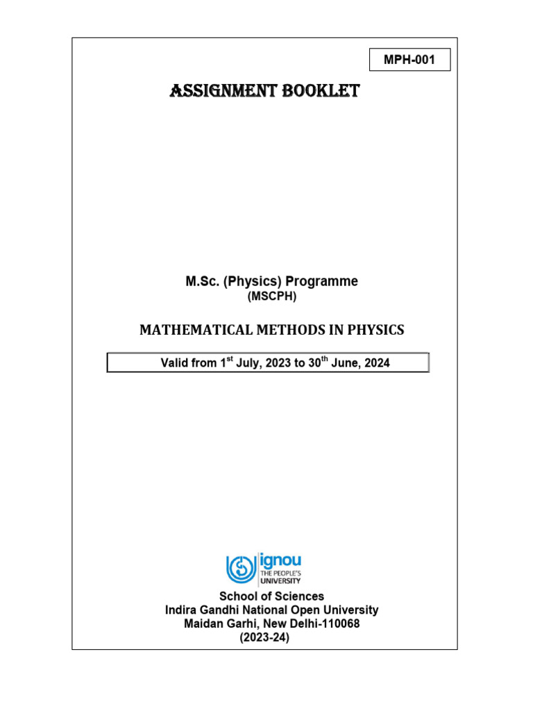 M.Sc. Physics Assignment: Mathematical Methods | PDF | Eigenvalues And ...
