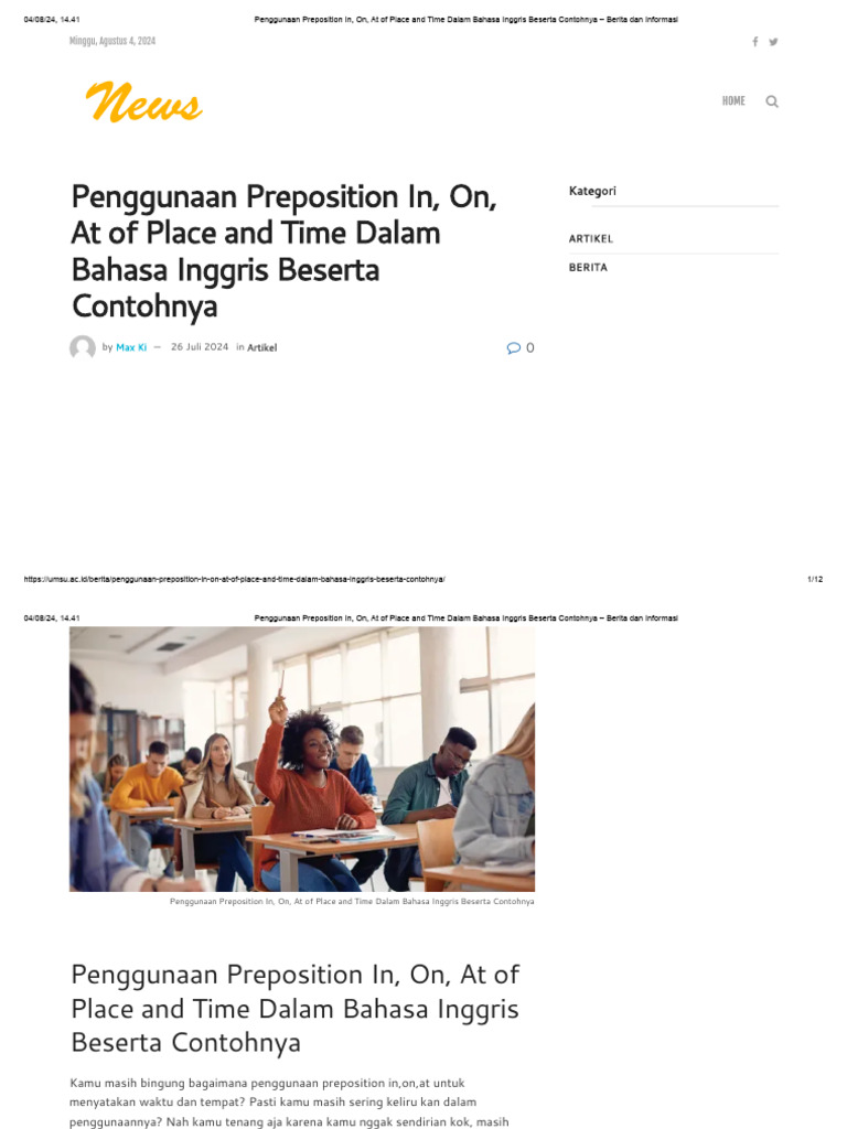 Penggunaan Preposition In, On, at of Place and Time Dalam Bahasa ...