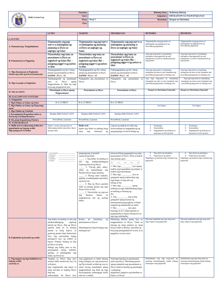 DLL Week 7-Q4 Esp 5 | PDF