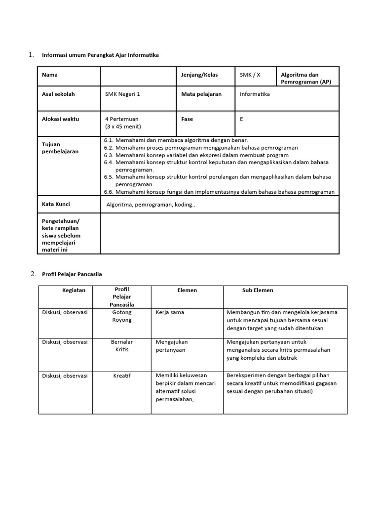 Modul Ajar Informatika - Algoritna Dan Pemrograman | PDF