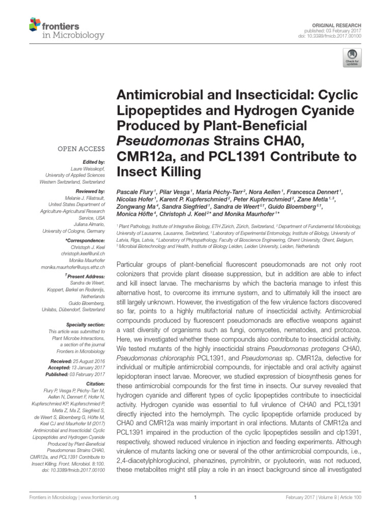 Antimicrobial and Insecticidal Cyclic Lipopeptides and Hydrogen Cyanide ...