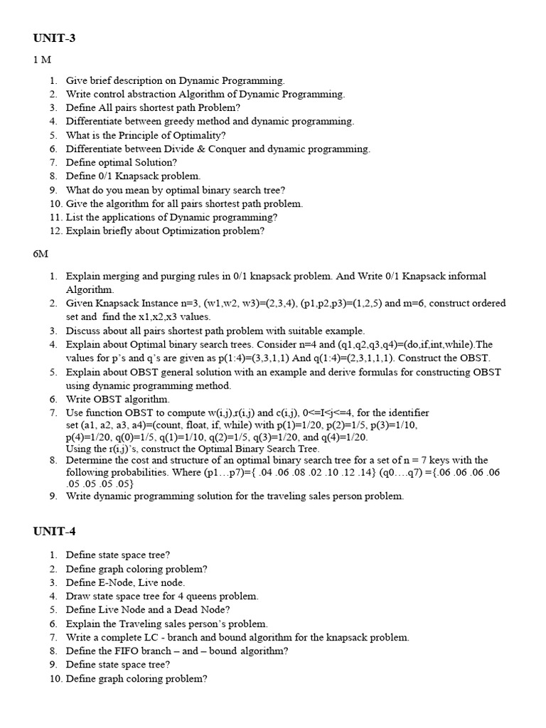 DAA (3,4,5) Importent Questions | PDF | Dynamic Programming ...