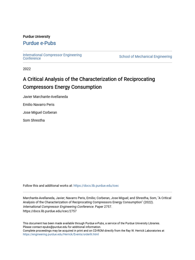 A Critical Analysis of The Characterization of Reciprocating Comp | PDF ...