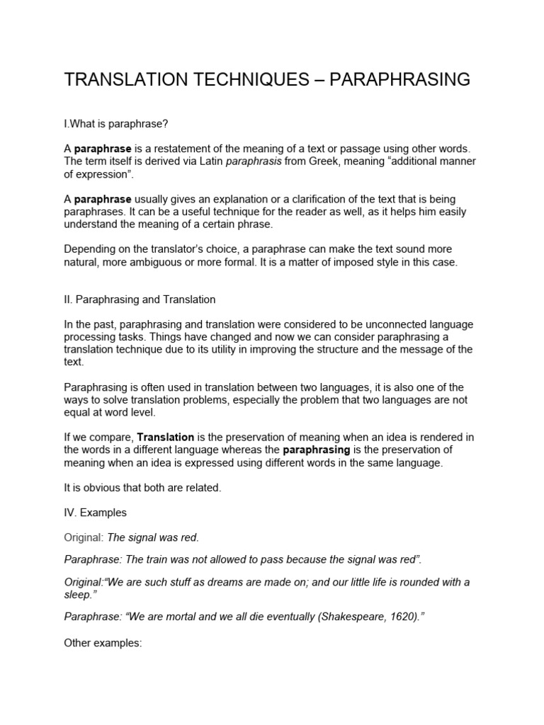 Paraphrasing Techniques in Translation | PDF | Part Of Speech ...