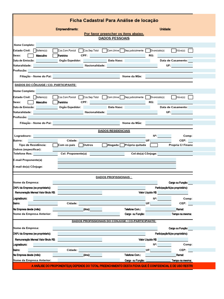 Ficha Cadastral para Locação Residencial | PDF