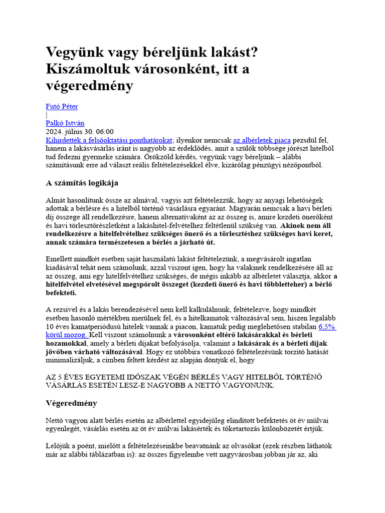 Vegyünk Vagy Béreljünk Lakást | PDF